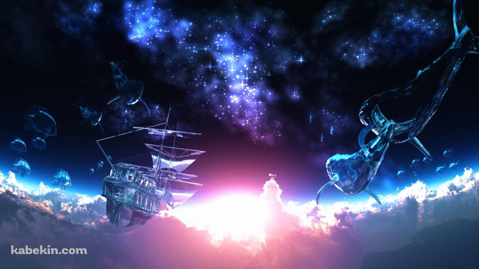 空飛ぶ船と鯨の壁紙(960px x 540px) 高画質 PC・デスクトップ用