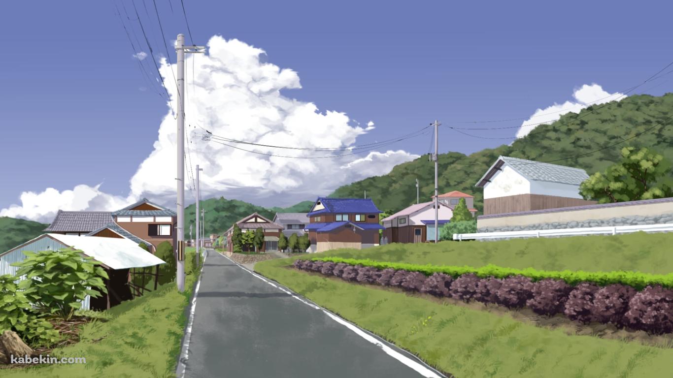晴れた日の真っ直ぐ続く舗装された道 / 田舎 / 電柱の壁紙(1366px x 768px) 高画質 PC・デスクトップ用