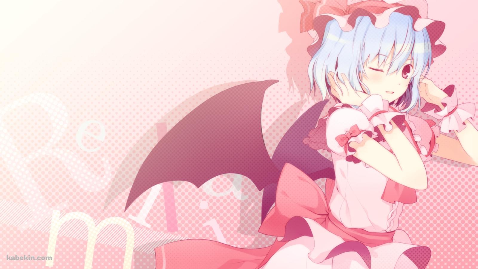 髪に手をあてウィンクするレミリア・スカーレット / 東方の壁紙(1600px x 900px) 高画質 PC・デスクトップ用