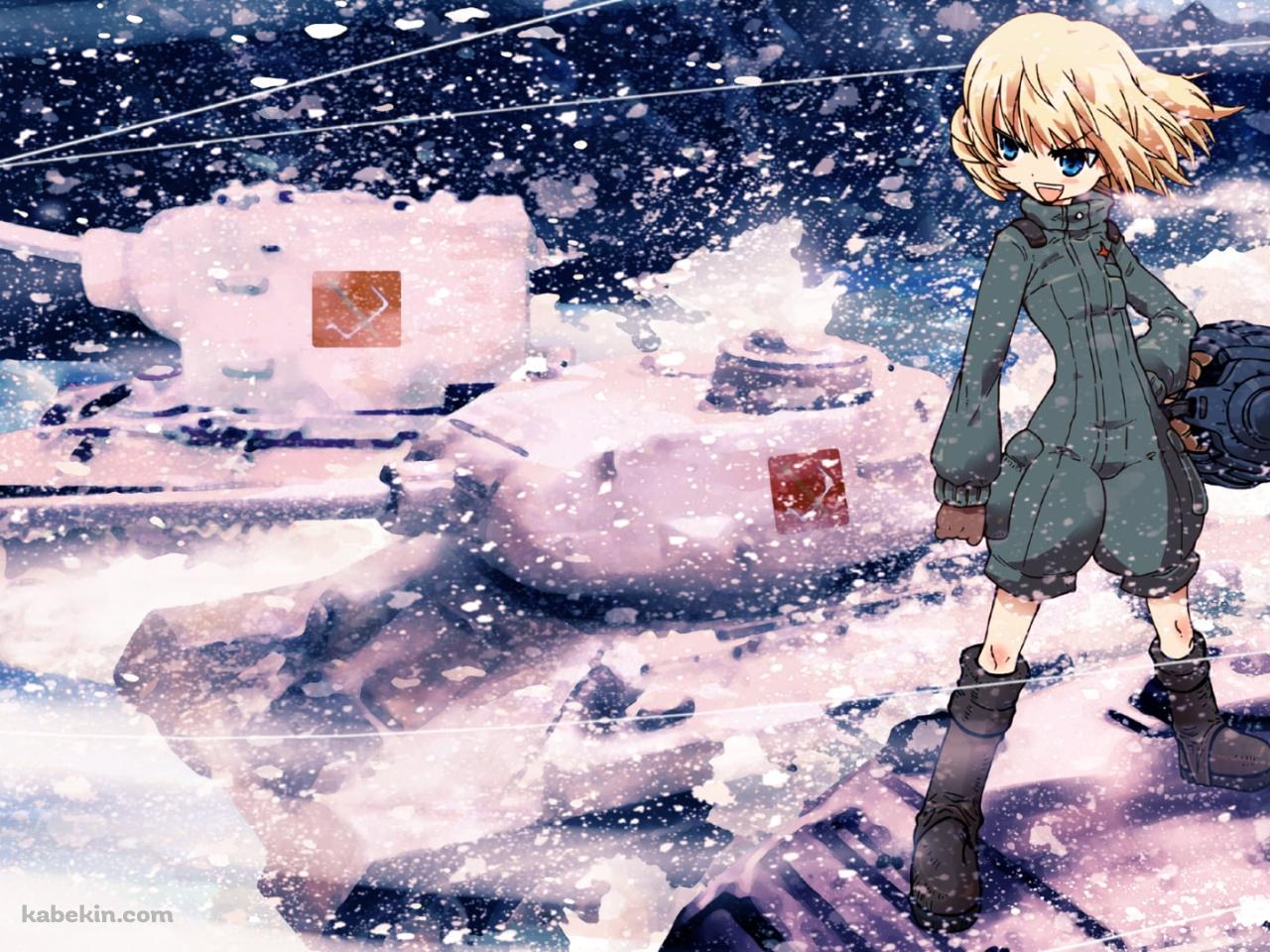 雪の中、戦車で進軍するカチューシャ / ガールズ&パンツァーの壁紙(1280px x 960px) 高画質 PC・デスクトップ用