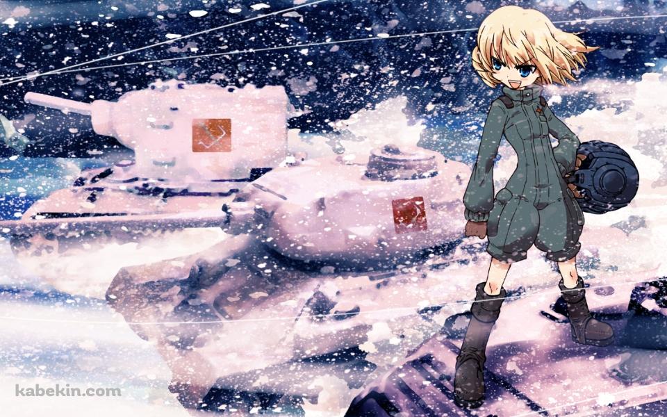 雪の中、戦車で進軍するカチューシャ / ガールズ&パンツァーの壁紙(960px x 600px) 高画質 PC・デスクトップ用