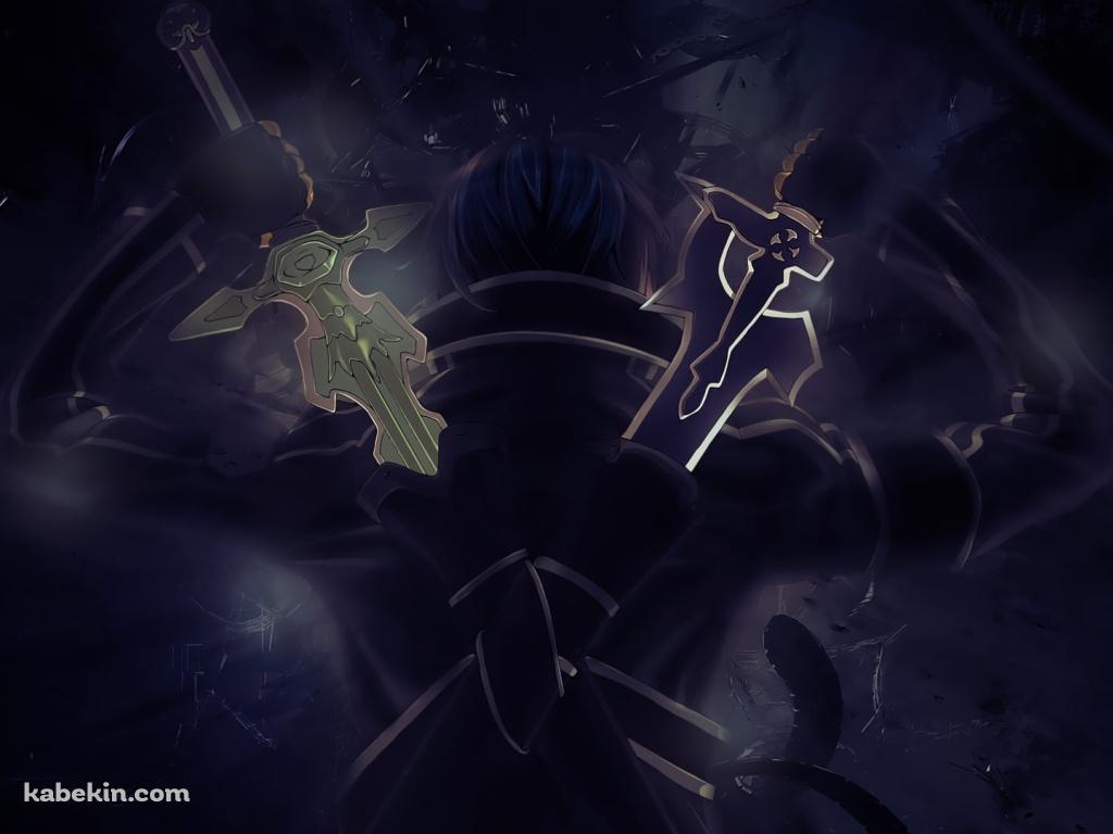背中の2本お剣に手をかけるキリアス / 黒 / かっこいい / SAO / ソードアートオンラインの壁紙(1024px x 768px) 高画質 PC・デスクトップ用