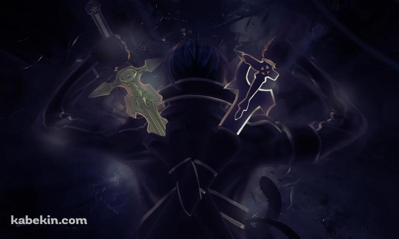 背中の2本お剣に手をかけるキリアス / 黒 / かっこいい / SAO / ソードアートオンラインの壁紙(800px x 480px) 高画質 PC・デスクトップ用