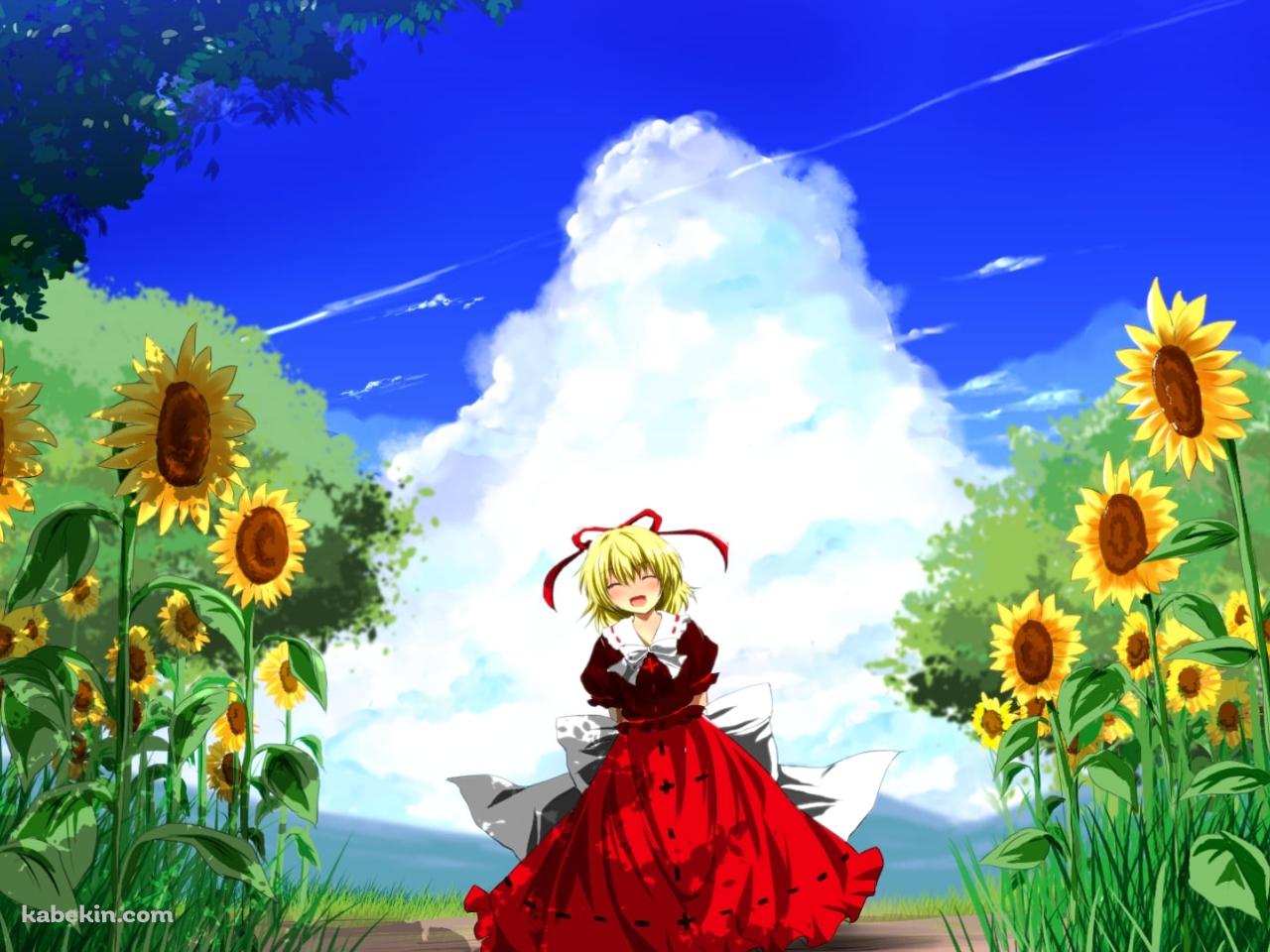 向日葵と笑顔のメディスン・メランコリーと青空 / 東方の壁紙(1280px x 960px) 高画質 PC・デスクトップ用