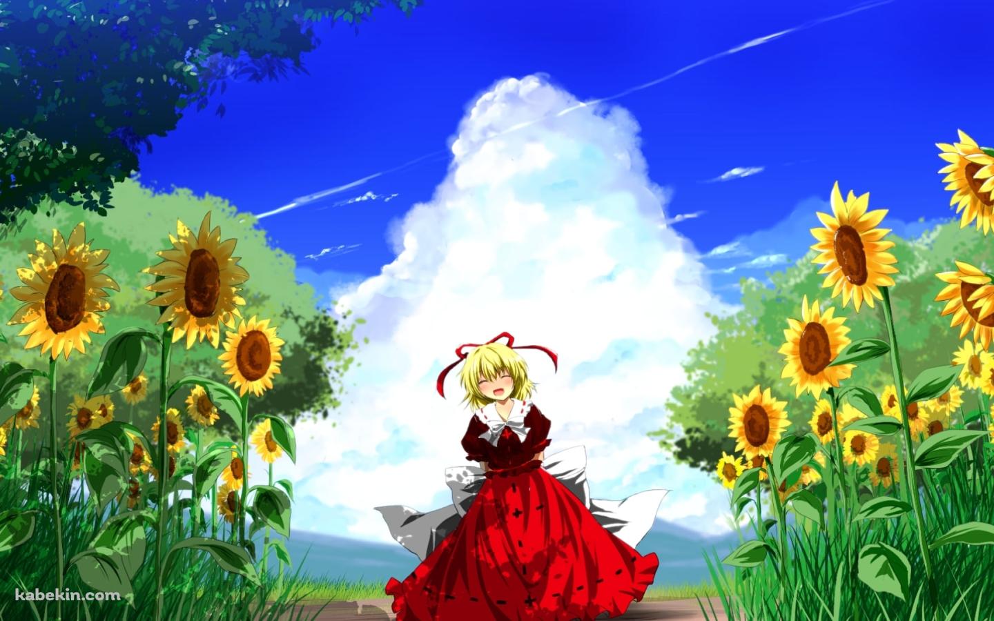 向日葵と笑顔のメディスン・メランコリーと青空 / 東方の壁紙(1440px x 900px) 高画質 PC・デスクトップ用