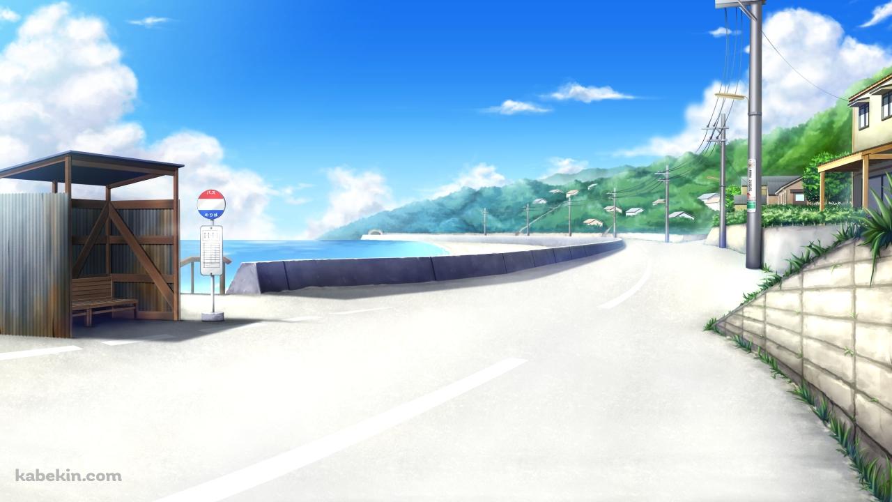 海沿いの簡素なバス停の壁紙(1280px x 720px) 高画質 PC・デスクトップ用