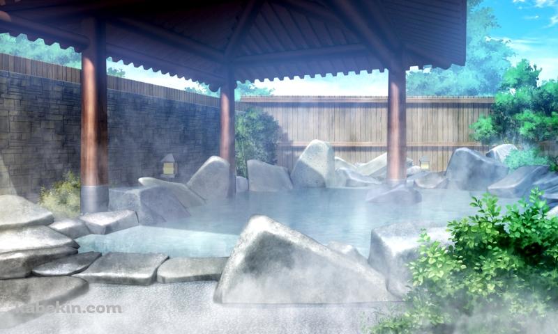 岩で囲まれた湯気立つ温泉の壁紙(800px x 480px) 高画質 PC・デスクトップ用