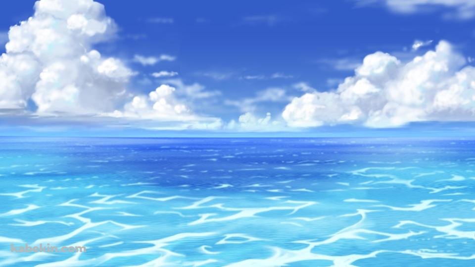 夏の穏やかな海 / 水平線 / 白い雲の壁紙(960px x 540px) 高画質 PC・デスクトップ用