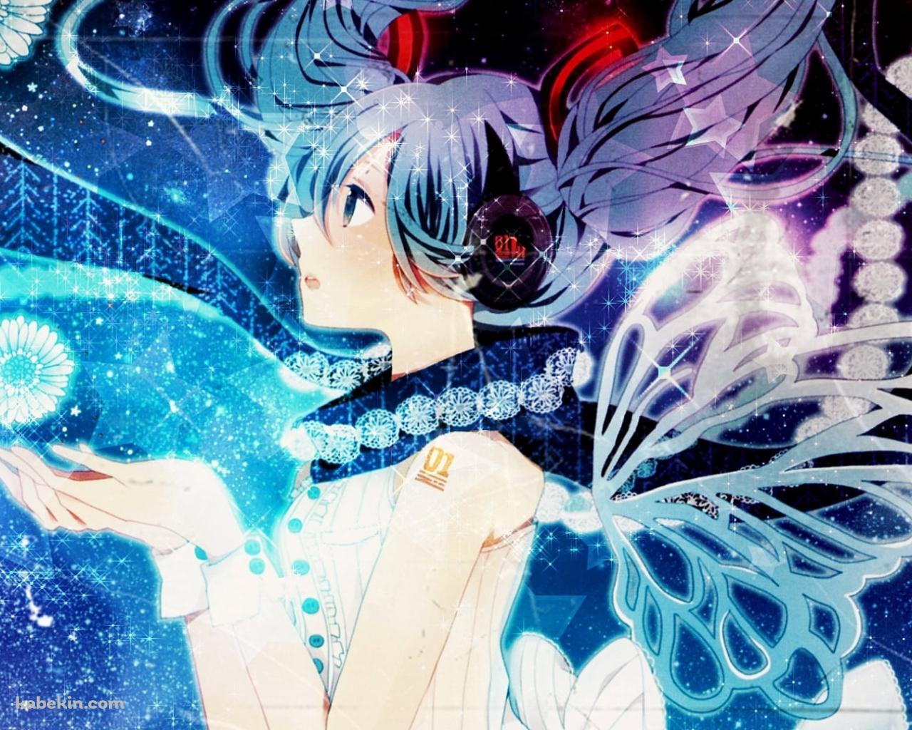 蝶の羽が生えた初音ミク / 綺麗な星空の壁紙(1280px x 1024px) 高画質 PC・デスクトップ用