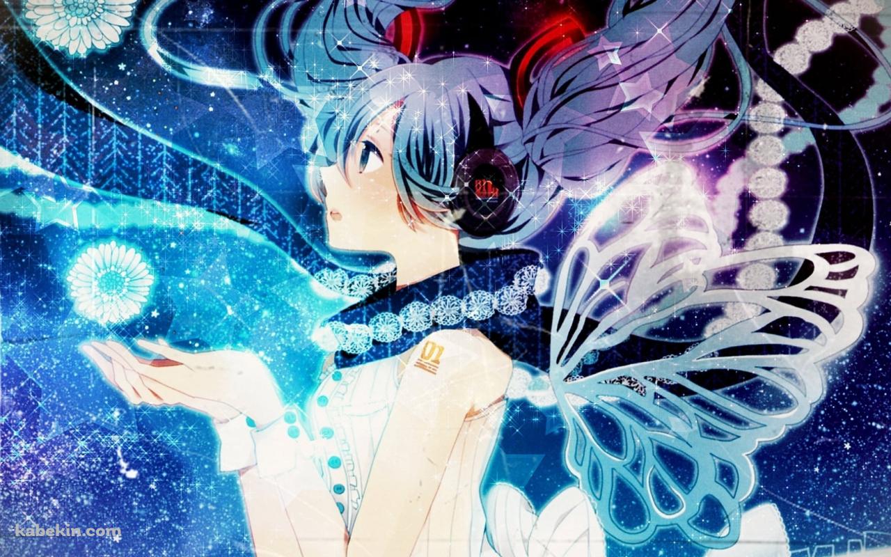 蝶の羽が生えた初音ミク / 綺麗な星空の壁紙(1280px x 800px) 高画質 PC・デスクトップ用