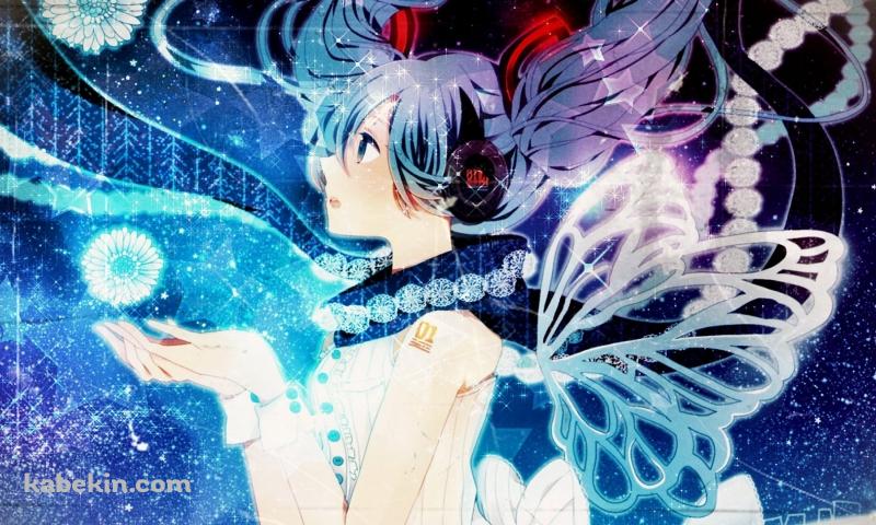 蝶の羽が生えた初音ミク / 綺麗な星空の壁紙(800px x 480px) 高画質 PC・デスクトップ用
