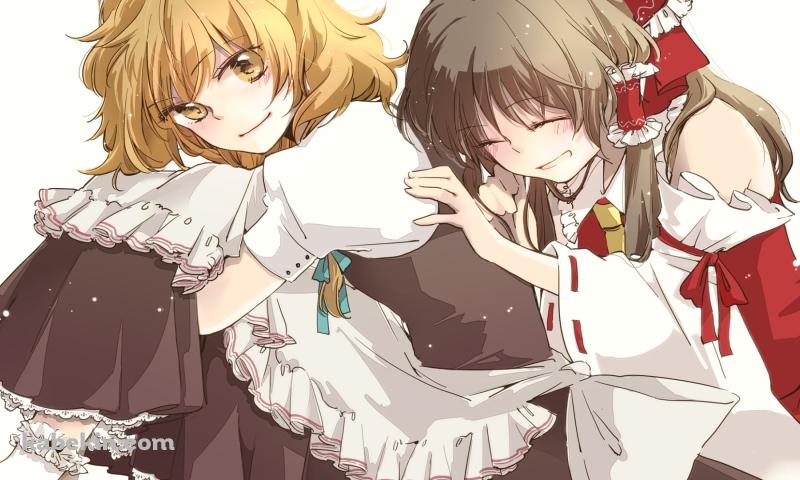 体育座りをする霧雨魔理沙と背中にもたれる博麗霊夢 / 東方の壁紙(800px x 480px) 高画質 PC・デスクトップ用