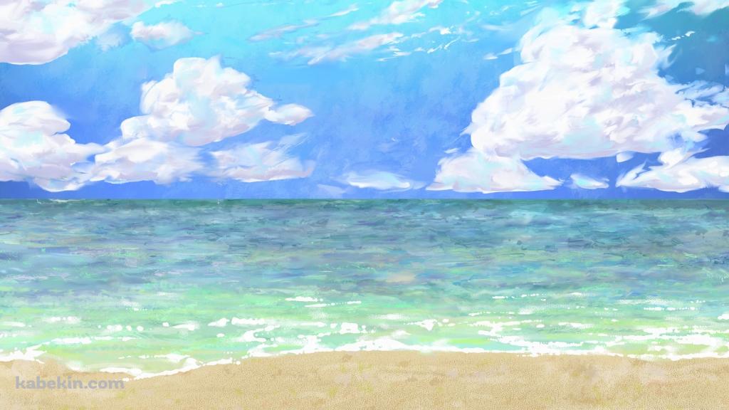 夏の海のイラスト / 打ち寄せる波 / 綺麗の壁紙(1024px x 576px) 高画質 PC・デスクトップ用