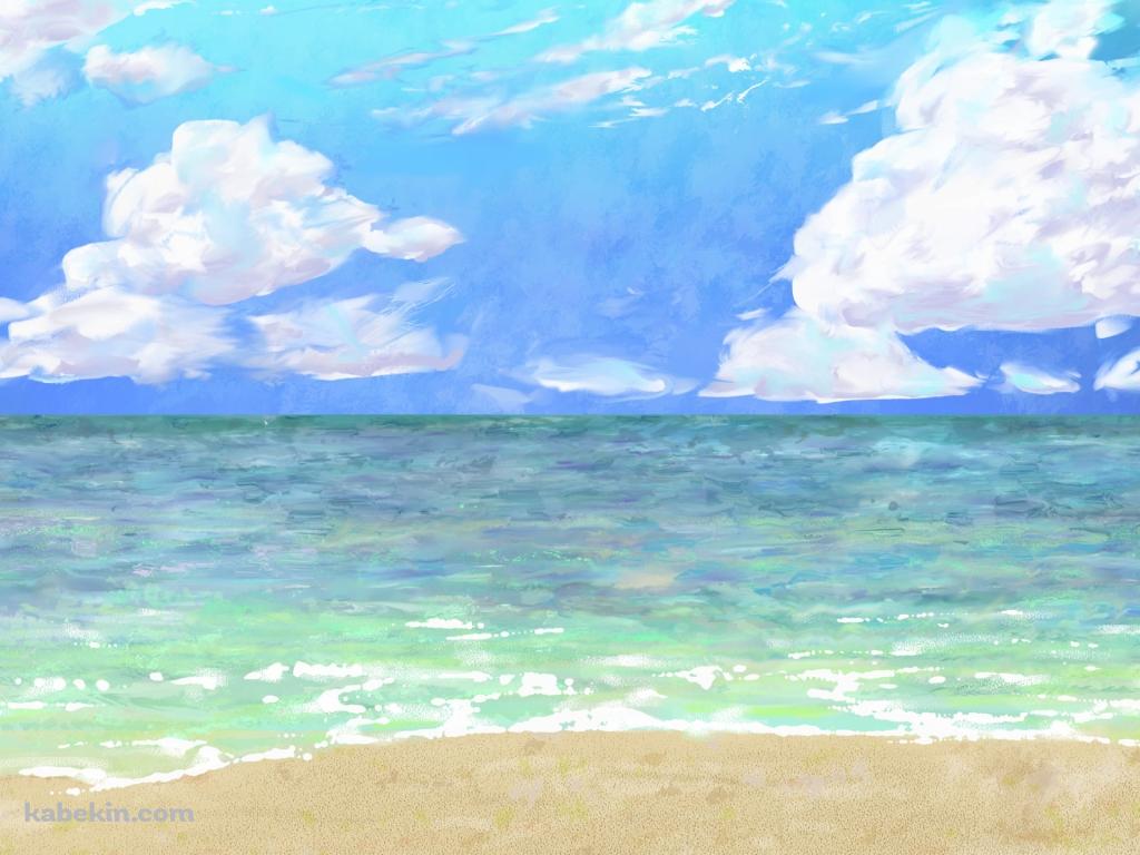 夏の海のイラスト / 打ち寄せる波 / 綺麗の壁紙(1024px x 768px) 高画質 PC・デスクトップ用
