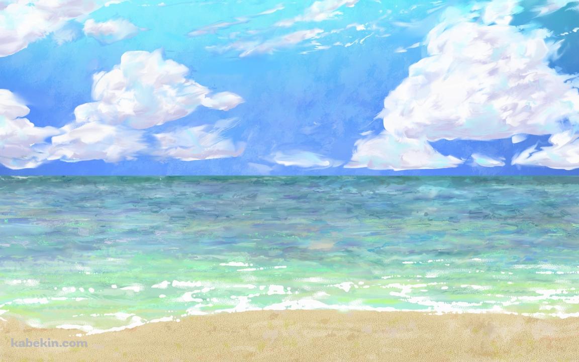 夏の海のイラスト / 打ち寄せる波 / 綺麗の壁紙(1152px x 720px) 高画質 PC・デスクトップ用
