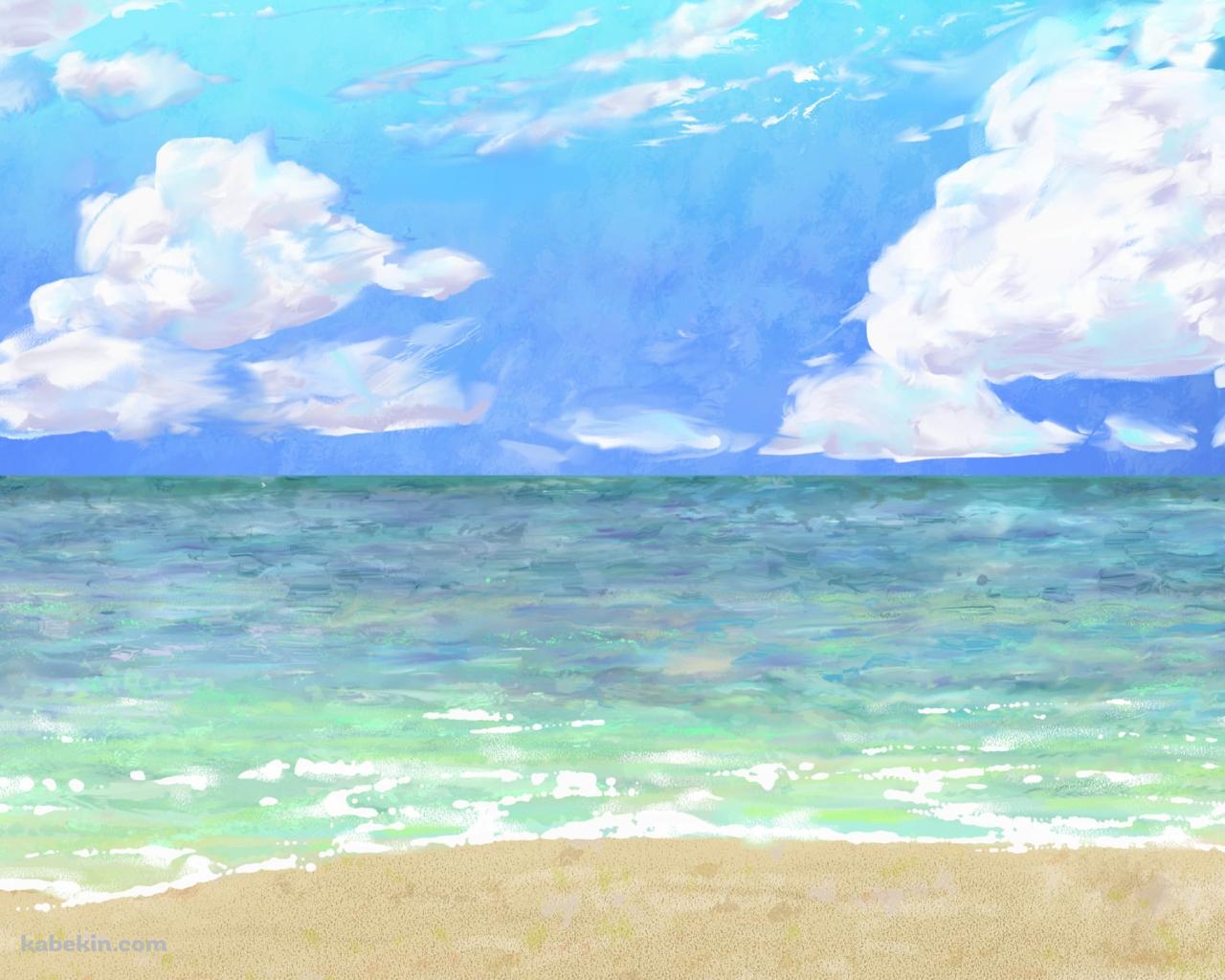 夏の海のイラスト / 打ち寄せる波 / 綺麗の壁紙(1280px x 1024px) 高画質 PC・デスクトップ用