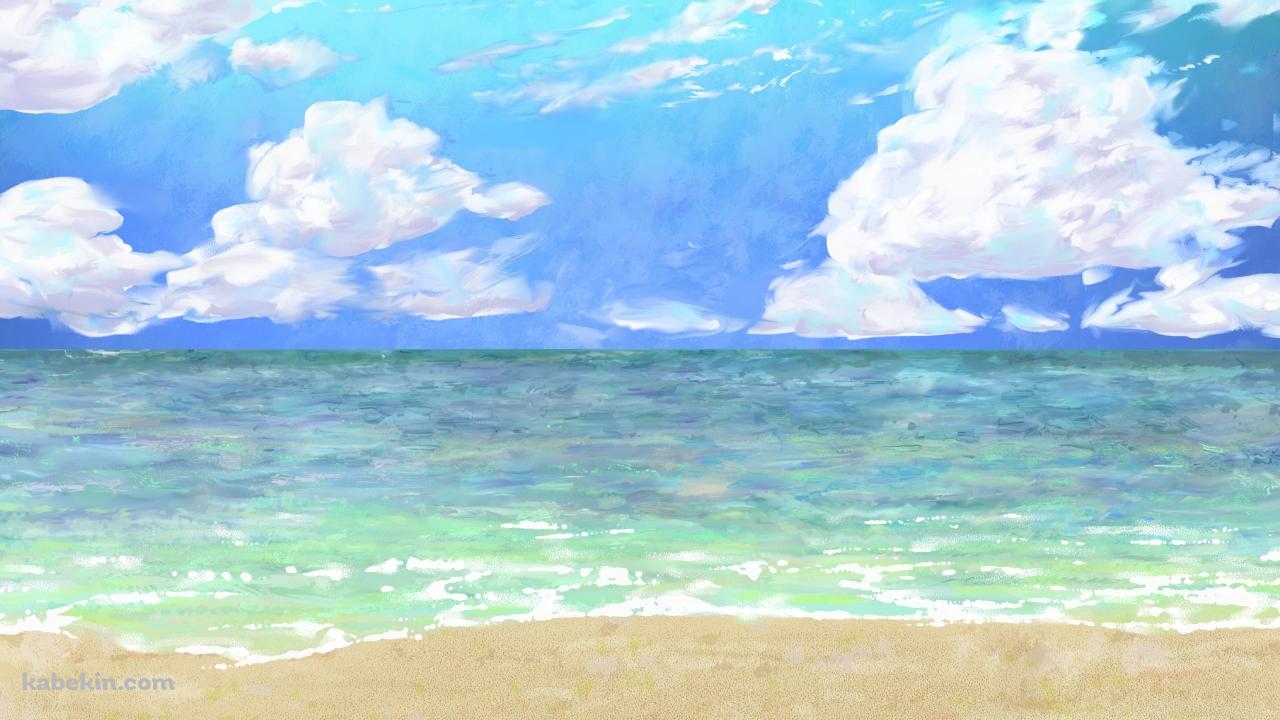夏の海のイラスト / 打ち寄せる波 / 綺麗の壁紙(1280px x 720px) 高画質 PC・デスクトップ用