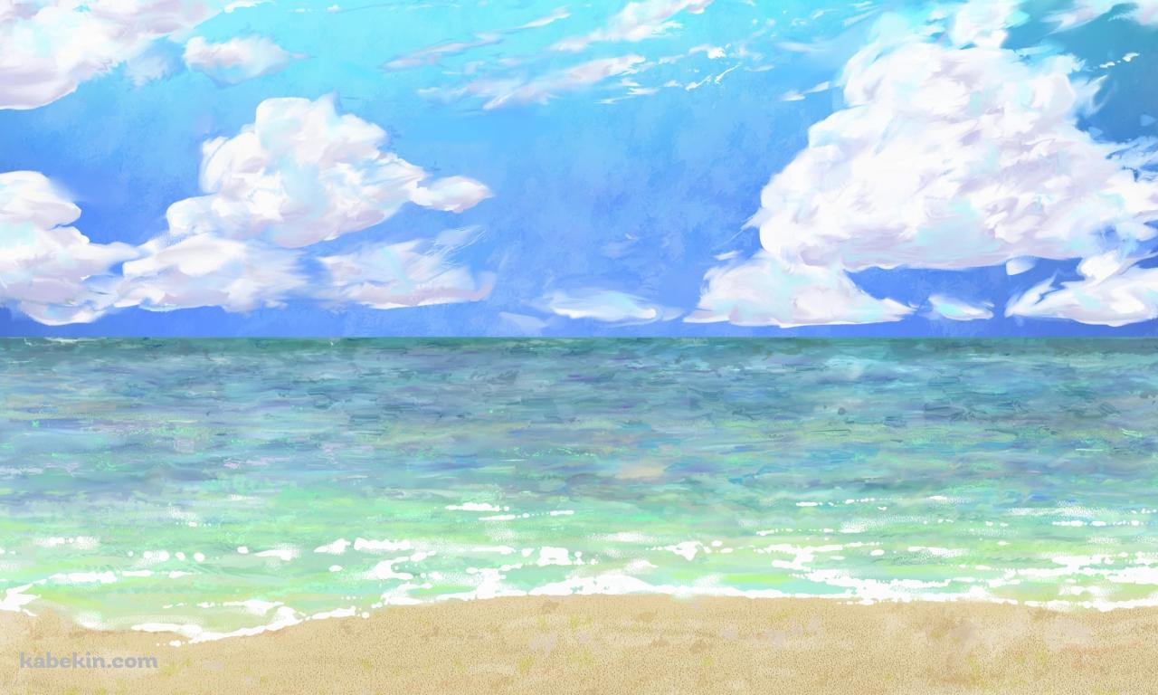 夏の海のイラスト / 打ち寄せる波 / 綺麗の壁紙(1280px x 768px) 高画質 PC・デスクトップ用