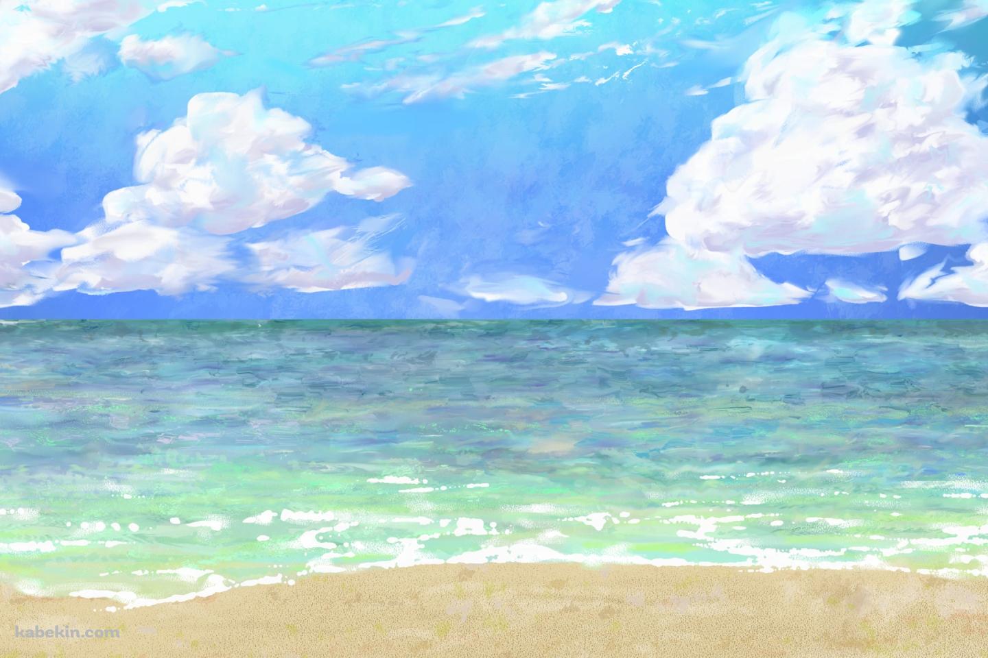 夏の海のイラスト / 打ち寄せる波 / 綺麗の壁紙(1440px x 960px) 高画質 PC・デスクトップ用