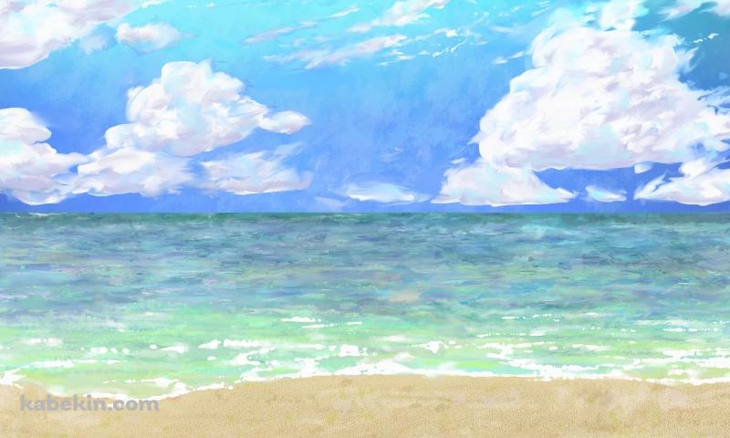 夏の海のイラスト / 打ち寄せる波 / 綺麗の壁紙(800px x 480px) 高画質 PC・デスクトップ用