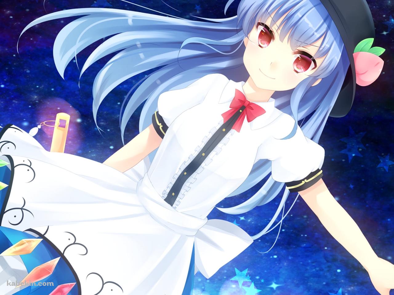 左手をかざす比那名居天子 / 綺麗な星空 / 赤い瞳 / 東方の壁紙(1280px x 960px) 高画質 PC・デスクトップ用