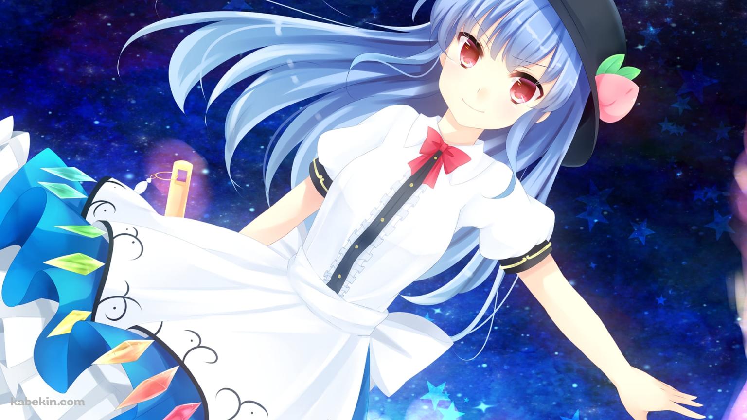 左手をかざす比那名居天子 / 綺麗な星空 / 赤い瞳 / 東方の壁紙(1536px x 864px) 高画質 PC・デスクトップ用