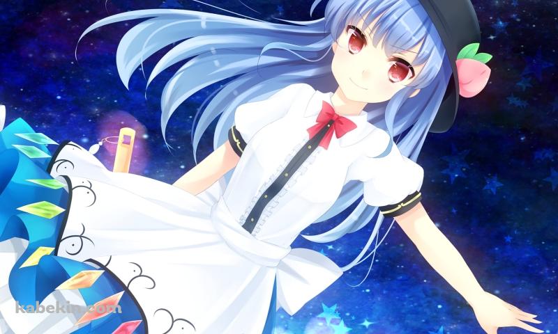 左手をかざす比那名居天子 / 綺麗な星空 / 赤い瞳 / 東方の壁紙(800px x 480px) 高画質 PC・デスクトップ用