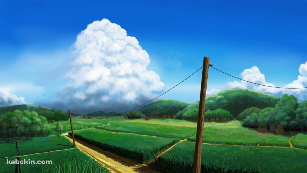 綺麗な田園風景と大きな白い雲 / 夏の壁紙(1024px x 576px) 高画質 PC・デスクトップ用