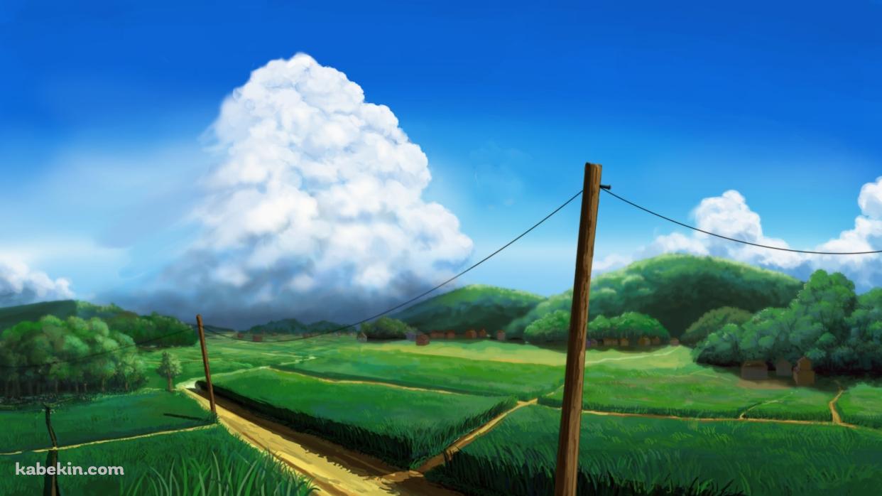 綺麗な田園風景と大きな白い雲 / 夏の壁紙(1242px x 698px) 高画質 PC・デスクトップ用