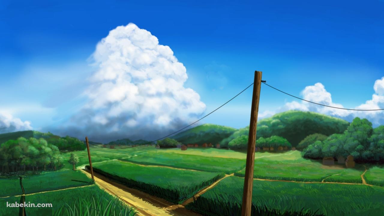 綺麗な田園風景と大きな白い雲 / 夏の壁紙(1280px x 720px) 高画質 PC・デスクトップ用