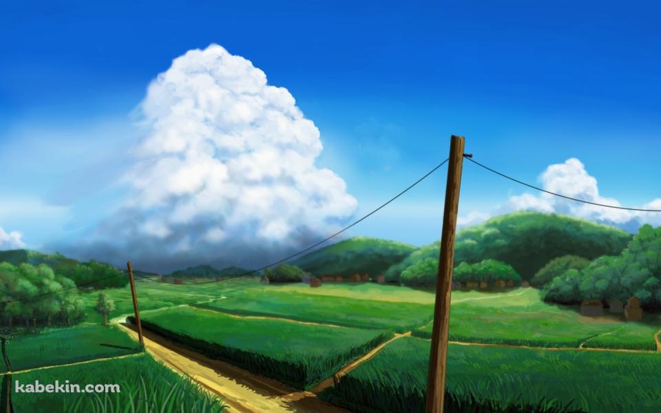 綺麗な田園風景と大きな白い雲 / 夏の壁紙(960px x 600px) 高画質 PC・デスクトップ用