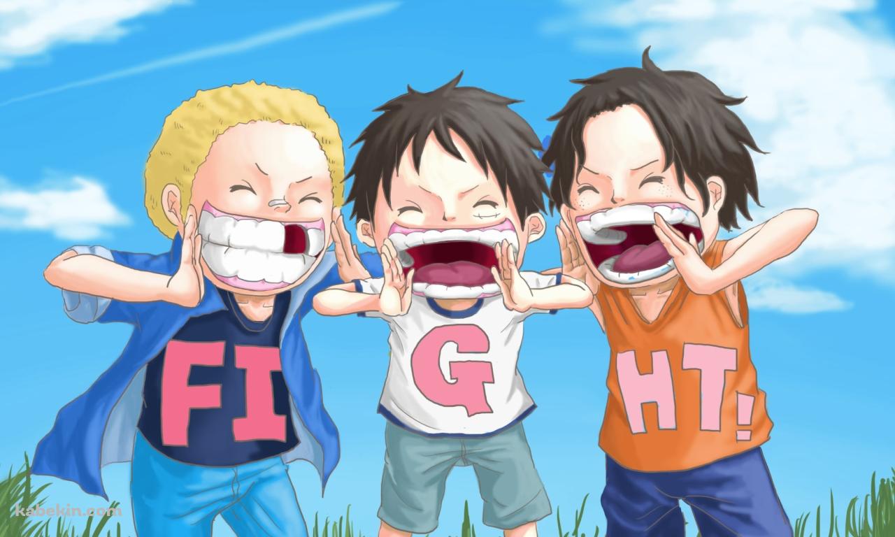 FIGHT! / モンキー・d・ルフィ / ポートガス・d・エース / サボ / むき出しの歯茎 / ワンピースの壁紙(1280px x 768px) 高画質 PC・デスクトップ用
