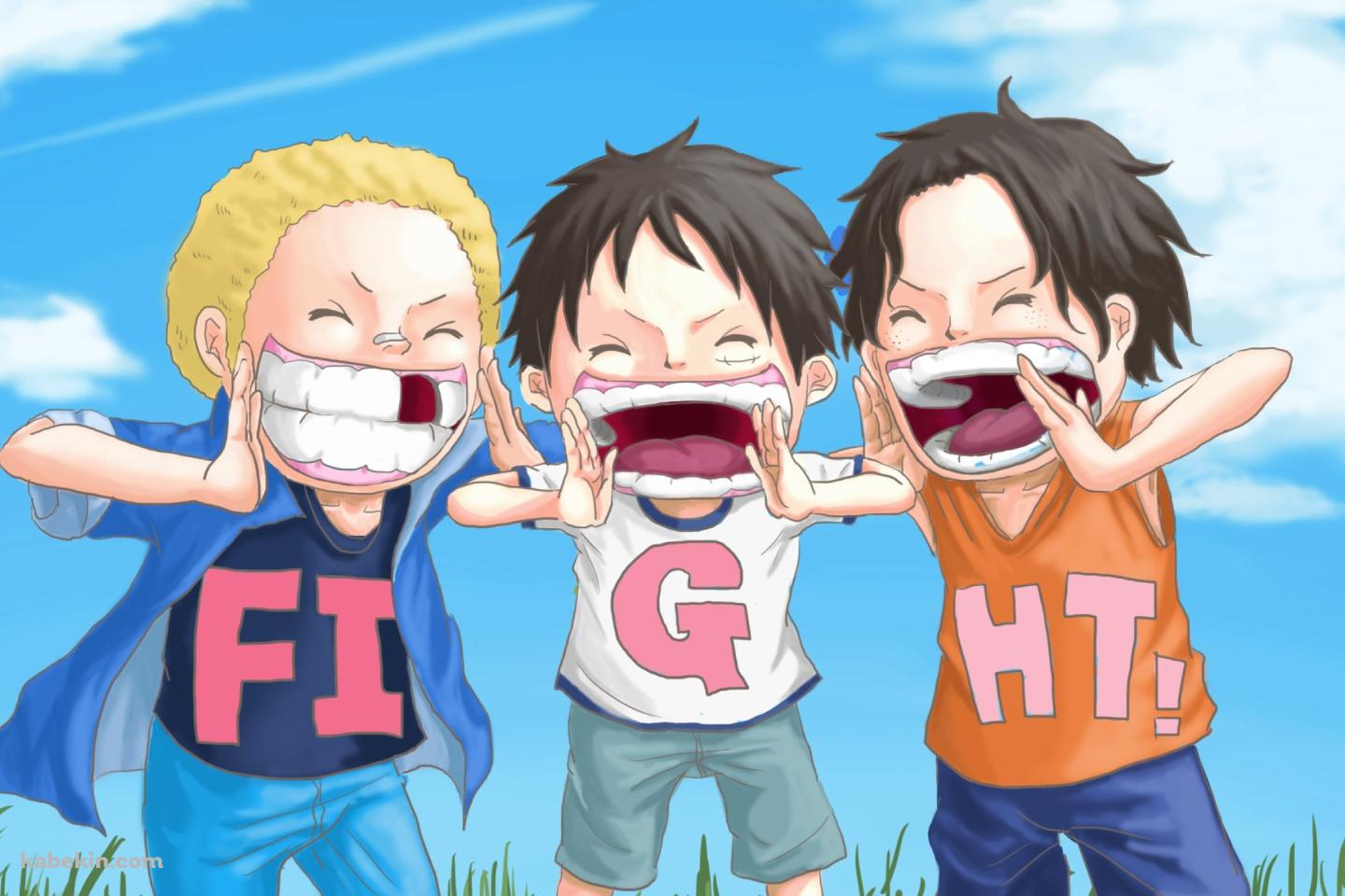 FIGHT! / モンキー・d・ルフィ / ポートガス・d・エース / サボ / むき出しの歯茎 / ワンピースの壁紙(1440px x 960px) 高画質 PC・デスクトップ用