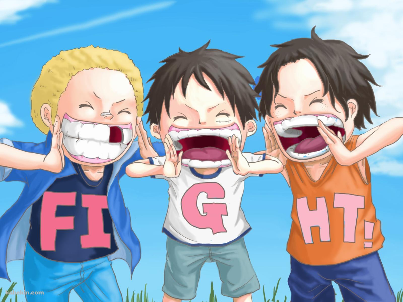 FIGHT! / モンキー・d・ルフィ / ポートガス・d・エース / サボ / むき出しの歯茎 / ワンピースの壁紙(1600px x 1200px) 高画質 PC・デスクトップ用
