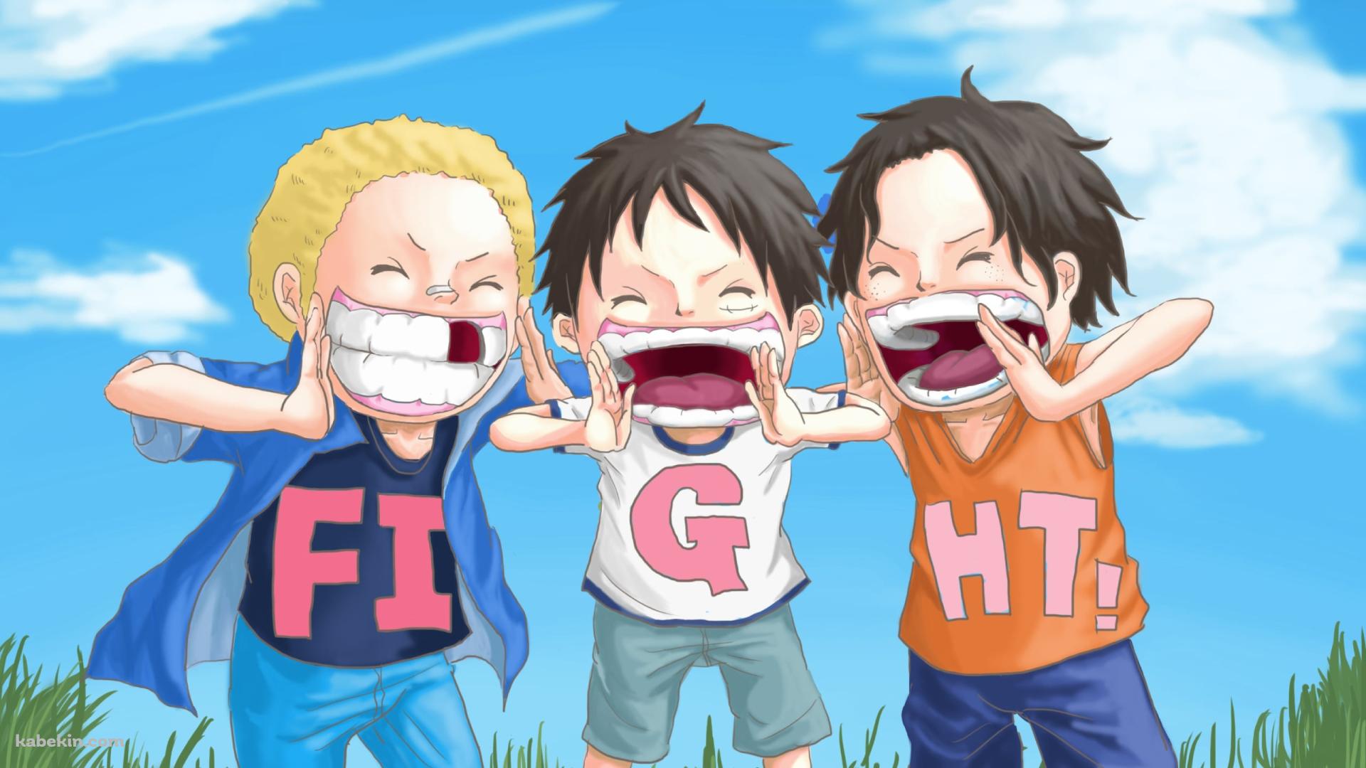 FIGHT! / モンキー・d・ルフィ / ポートガス・d・エース / サボ / むき出しの歯茎 / ワンピースの壁紙(1920px x 1080px) 高画質 PC・デスクトップ用