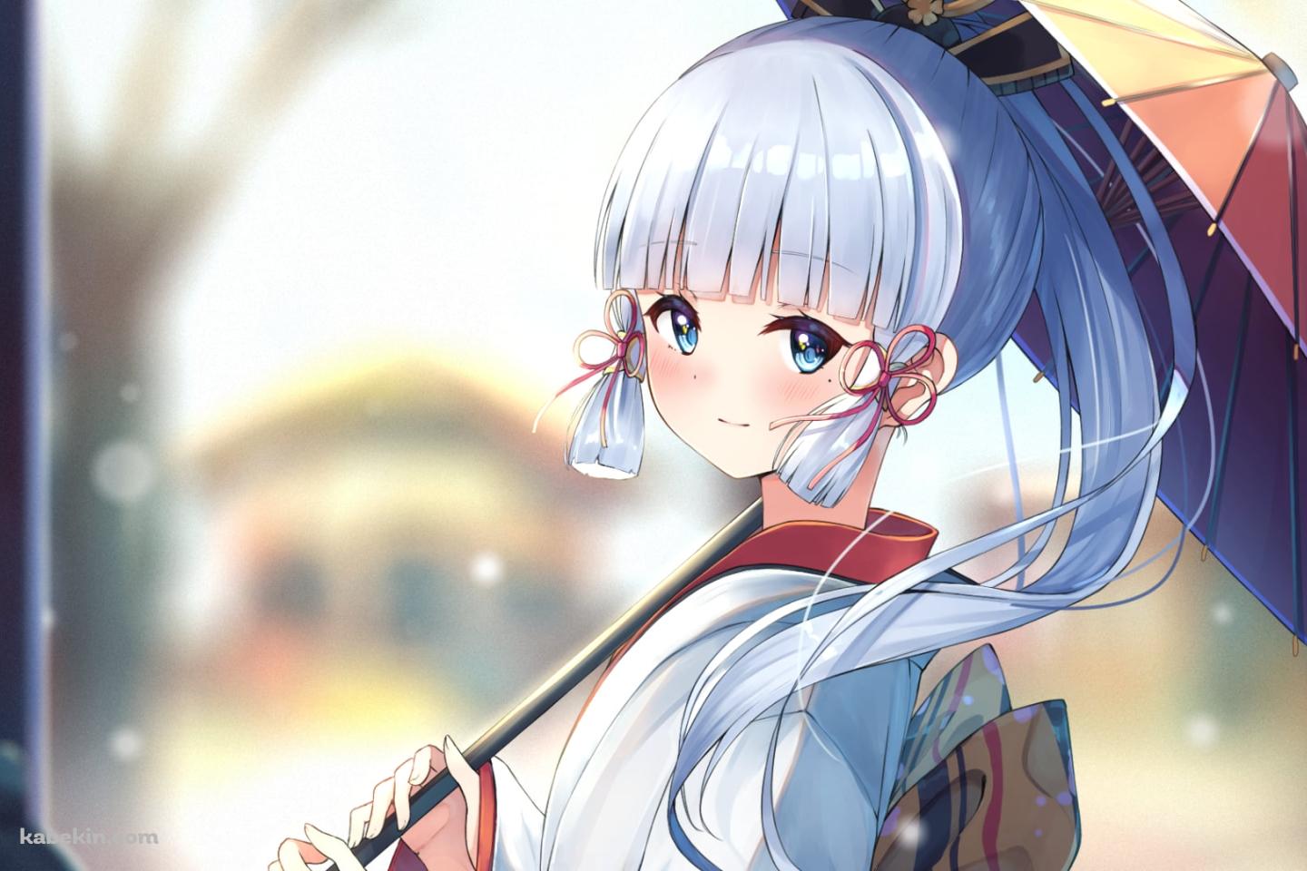 乱反射する光の中、和傘をさして振り返る神里綾華 / 原神の壁紙(1440px x 960px) 高画質 PC・デスクトップ用