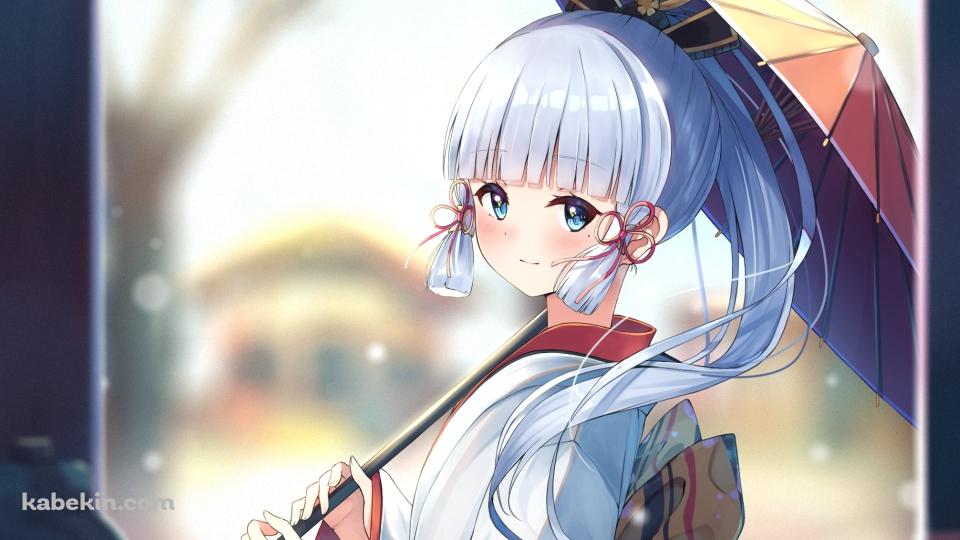 乱反射する光の中、和傘をさして振り返る神里綾華 / 原神の壁紙(960px x 540px) 高画質 PC・デスクトップ用