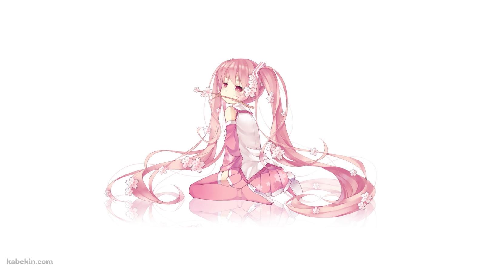 桜の枝を咥える可愛い桜ミク / 初音ミク / ボカロの壁紙(1600px x 900px) 高画質 PC・デスクトップ用