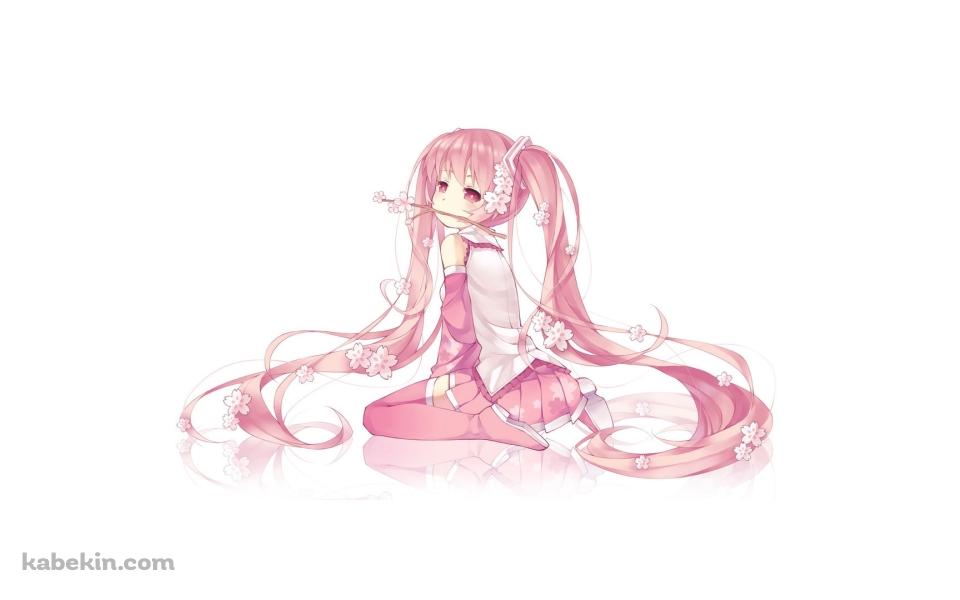 桜の枝を咥える可愛い桜ミク / 初音ミク / ボカロの壁紙(960px x 600px) 高画質 PC・デスクトップ用