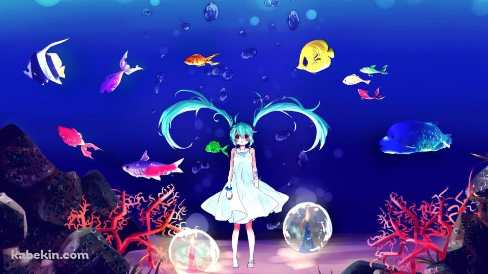 海底に立つ初音ミク / 熱帯魚 / 珊瑚 / ボカロの壁紙(960px x 540px) 高画質 PC・デスクトップ用