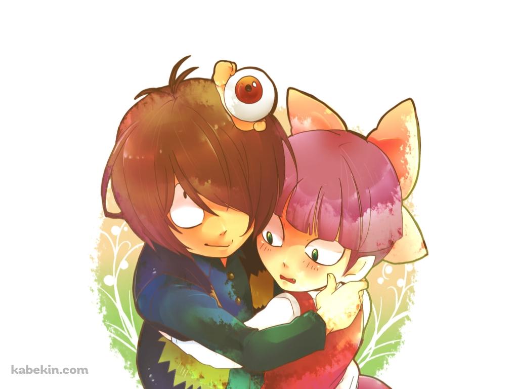 猫娘と抱き合う鬼太郎 / 目玉おやじ / ゲゲゲの鬼太郎の壁紙(1024px x 768px) 高画質 PC・デスクトップ用