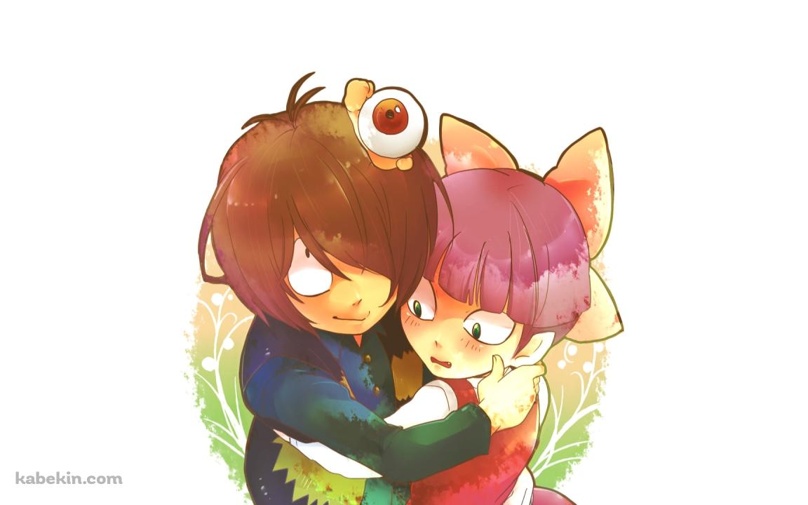 猫娘と抱き合う鬼太郎 / 目玉おやじ / ゲゲゲの鬼太郎の壁紙(1152px x 720px) 高画質 PC・デスクトップ用