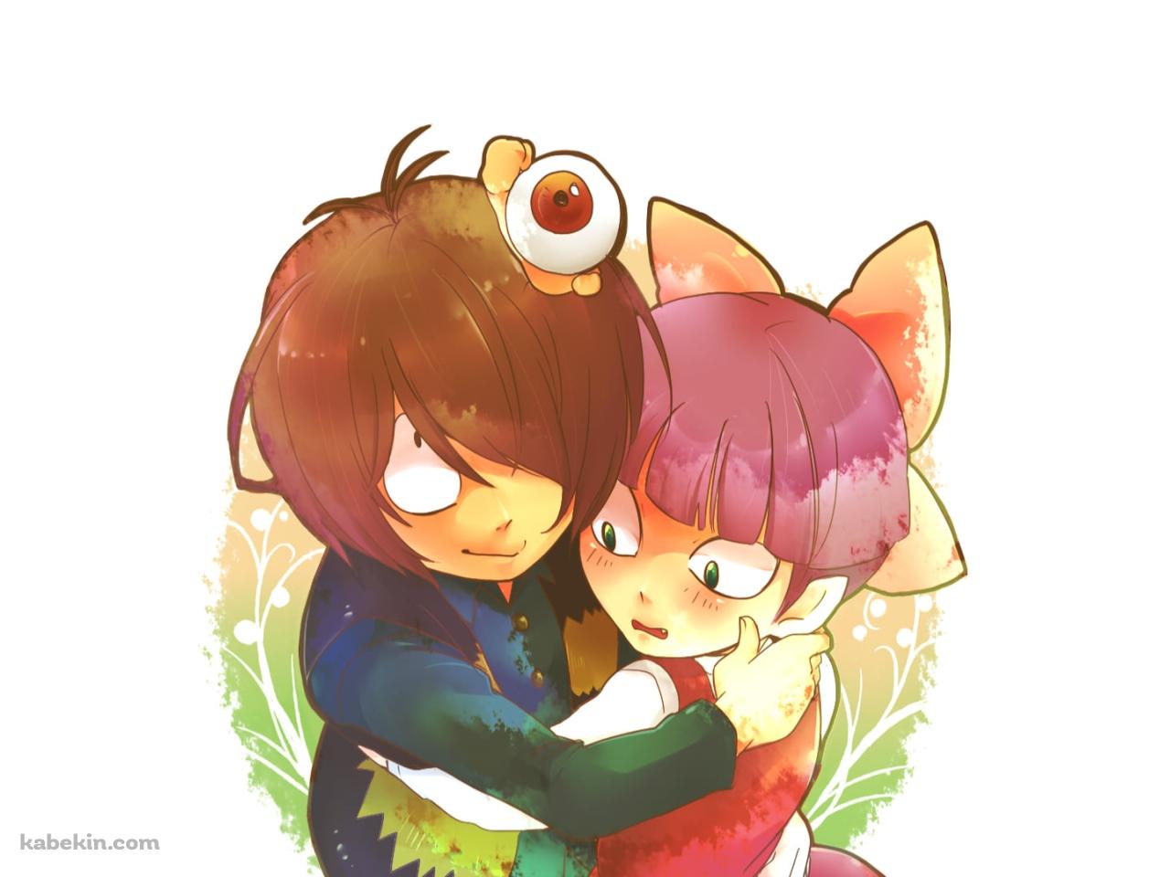 猫娘と抱き合う鬼太郎 / 目玉おやじ / ゲゲゲの鬼太郎の壁紙(1280px x 960px) 高画質 PC・デスクトップ用