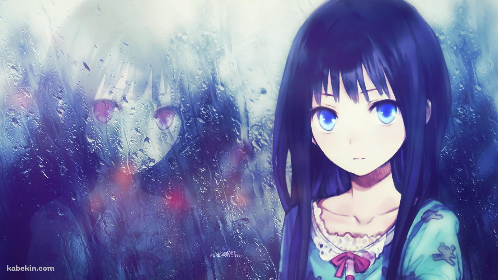 雨に濡れたガラスと紫苑寺 有子 / 神様のメモ帳の壁紙(1600px x 900px) 高画質 PC・デスクトップ用