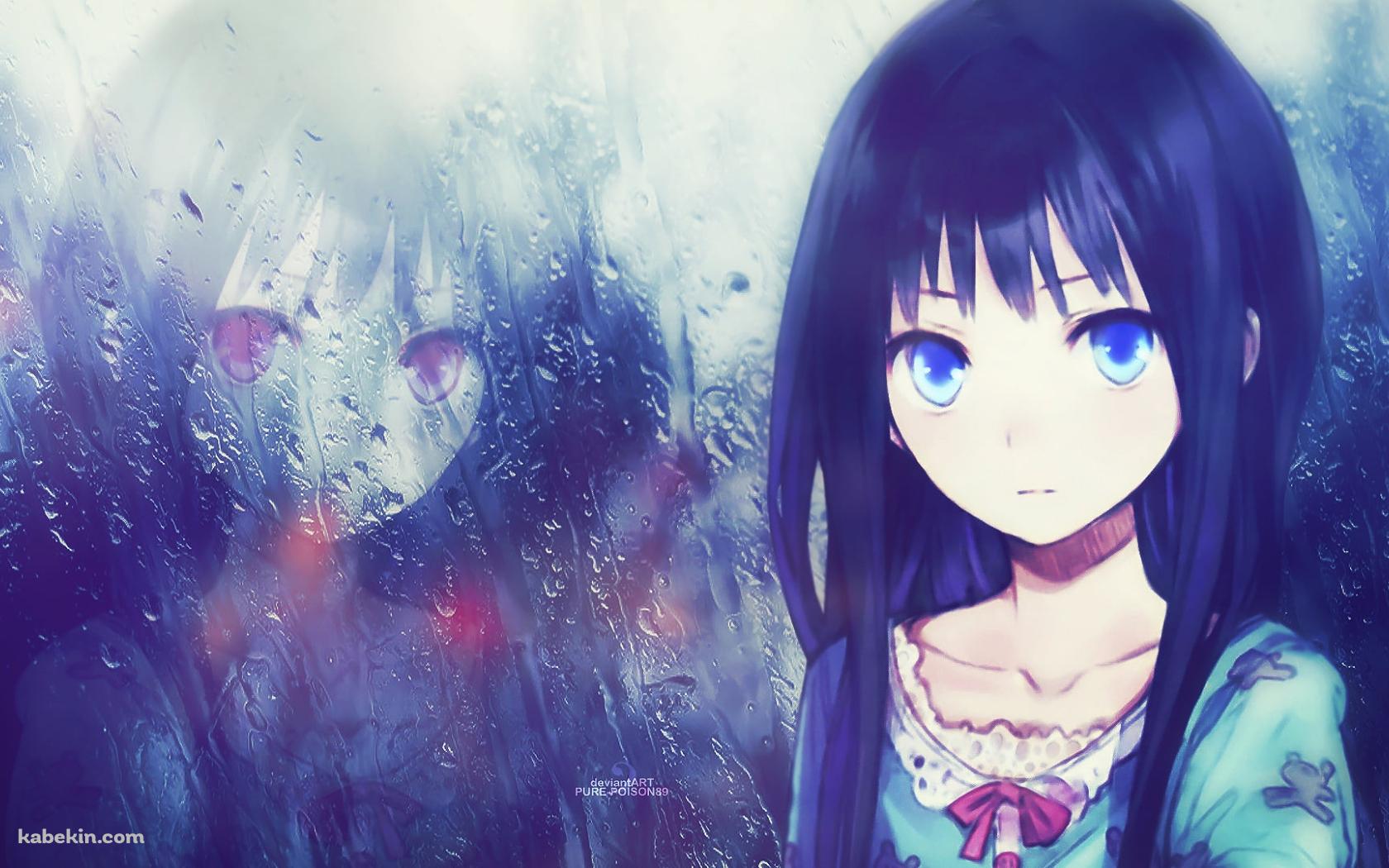 雨に濡れたガラスと紫苑寺 有子 / 神様のメモ帳の壁紙(1680px x 1050px) 高画質 PC・デスクトップ用