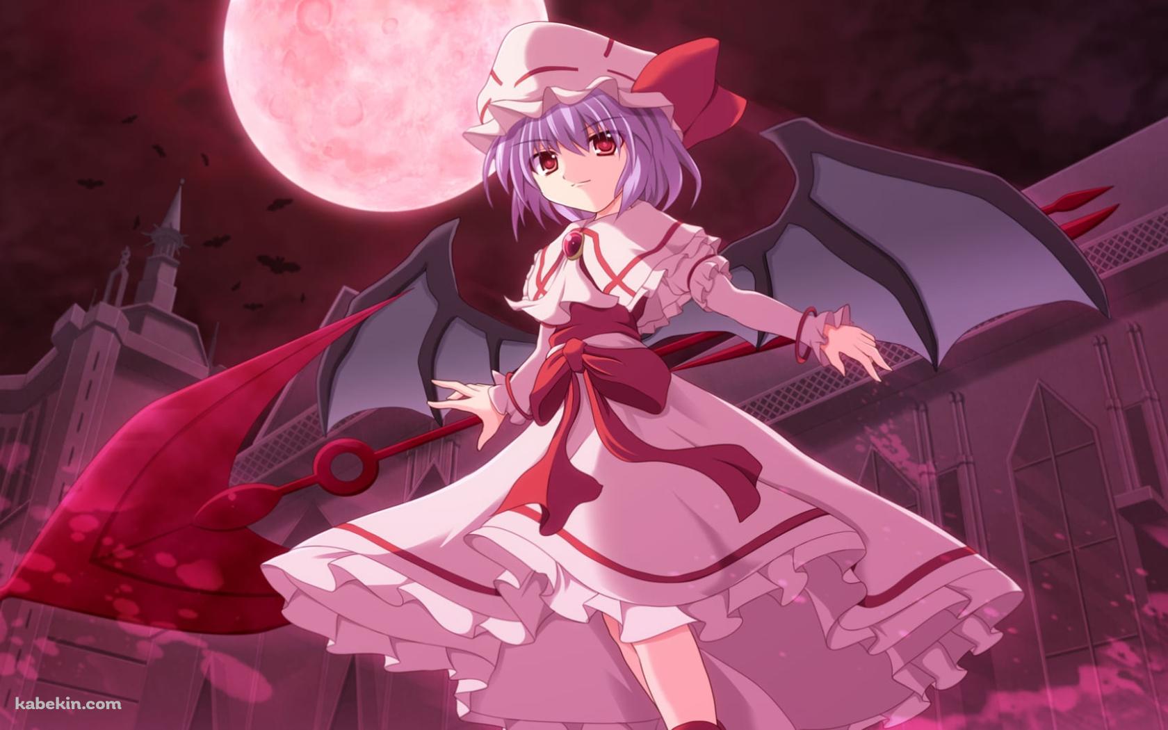 赤い月と赤い槍を持つレミリア・スカーレット / 東方の壁紙(1680px x 1050px) 高画質 PC・デスクトップ用