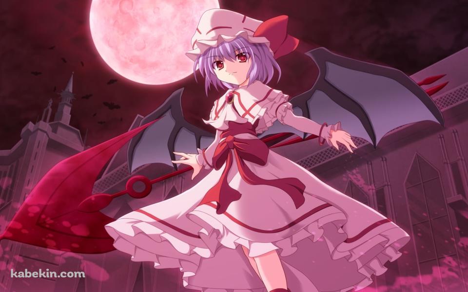 赤い月と赤い槍を持つレミリア・スカーレット / 東方の壁紙(960px x 600px) 高画質 PC・デスクトップ用