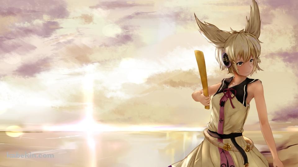 海沿いで笏を持つ豊聡耳神子 / 東方の壁紙(960px x 540px) 高画質 PC・デスクトップ用