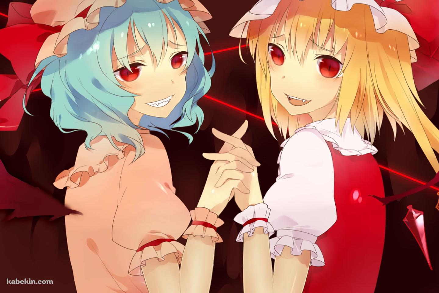 手を合わせるフランドール・スカーレットとレミリア・スカーレット / 東方の壁紙(1440px x 960px) 高画質 PC・デスクトップ用