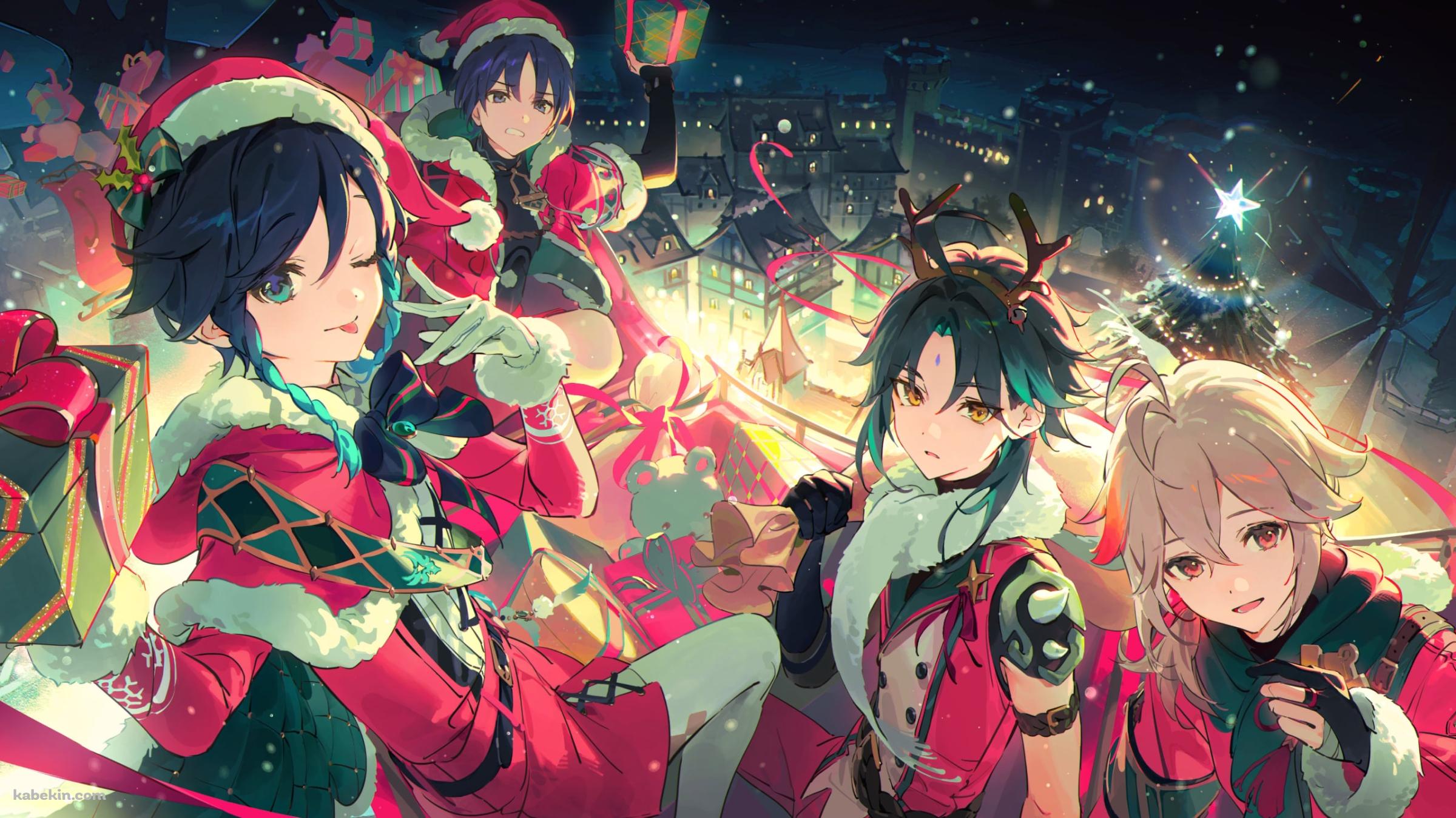 サンタコスの魈・ウェンティ・楓原万葉・スカラマシュ・放浪者 / 原神の壁紙(2400px x 1350px) 高画質 PC・デスクトップ用